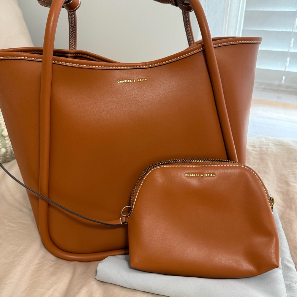 Charles & Keith Brown Tote with Pouch